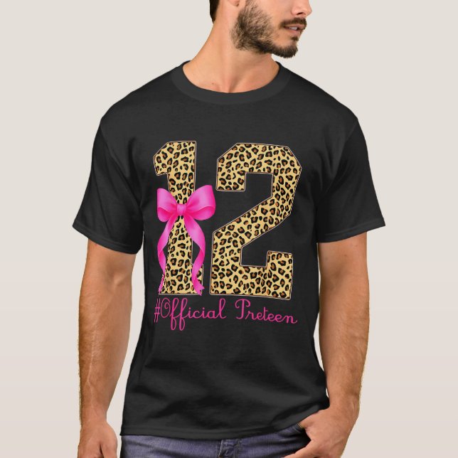 Camiseta Preteen 12th Birthday Girl Coquette Bow Leopard  (Frente)