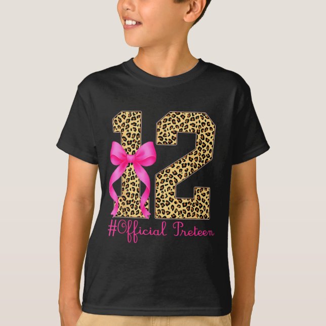 Camiseta Preteen 12th Birthday Girl Coquette Bow Leopard  (Frente)