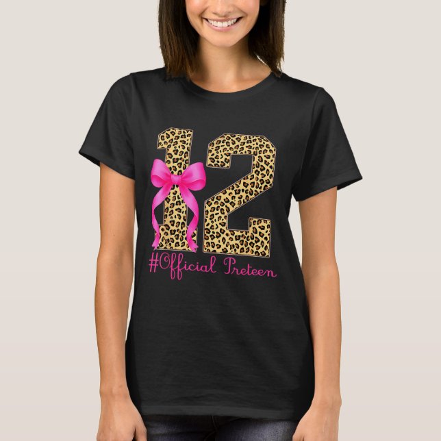 Camiseta Preteen 12th Birthday Girl Coquette Bow Leopard  (Frente)