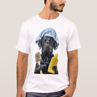 Camiseta Preto Antropomórfico Labrador Vestindo Toalha Hold