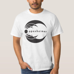 Camiseta preto básico do logotipo do oppenheimer no branco