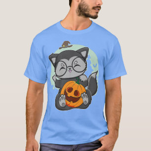 Camiseta Preto Bonito Com Pumpkin De Anime Para O Hallow Ka