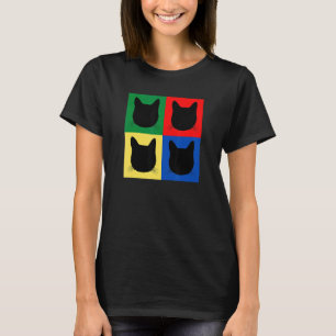 Camiseta Preto Cabeça de Gato Silhute Quadrados Tabuleiro p