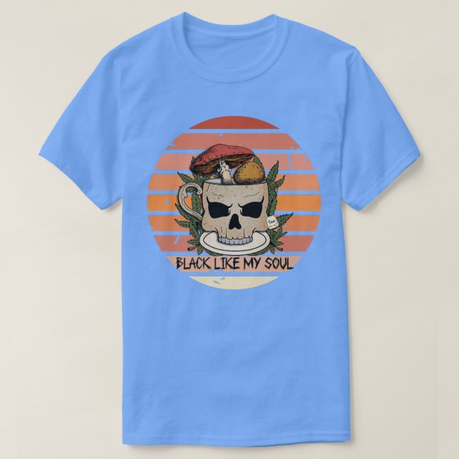 Camiseta Preto Como Minha Alma Esqueleto Café Gótico Sapo (Frente do Design)