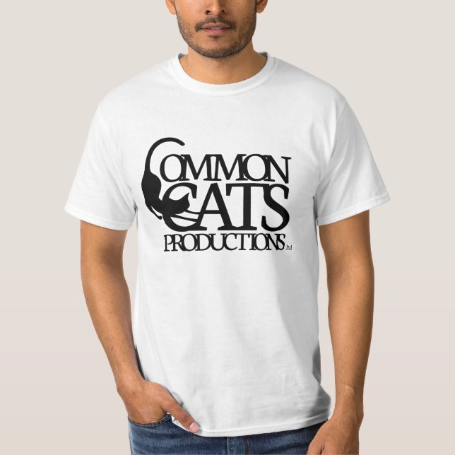 Camiseta Preto completo do logotipo dos gatos comuns (Frente)