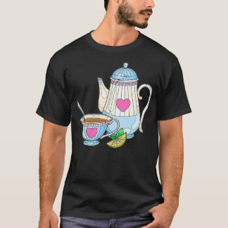 Camiseta Preto de chaleira e xícara de chá
