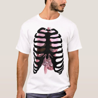 Camiseta Preto de esqueleto humano de Ribcage com órgãos
