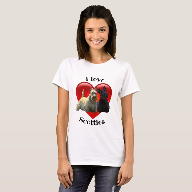 Camiseta Preto de Terrier do Scottish, Scotties de I Iove, (Frente Completa)
