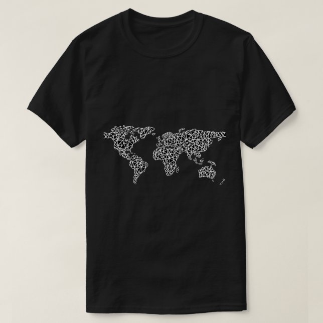 Camiseta Preto do Mapa Mundial (Frente do Design)