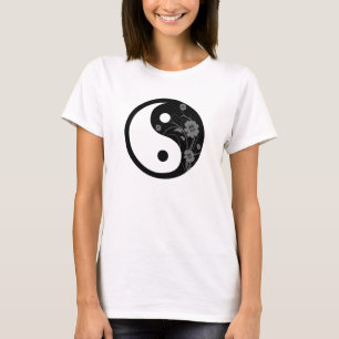 Camiseta Preto do símbolo de Yin Yang floral