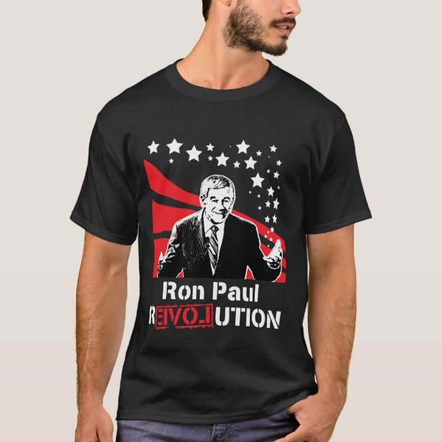 Camiseta Preto do t-shirt da revolução de Ron Paul (Frente)