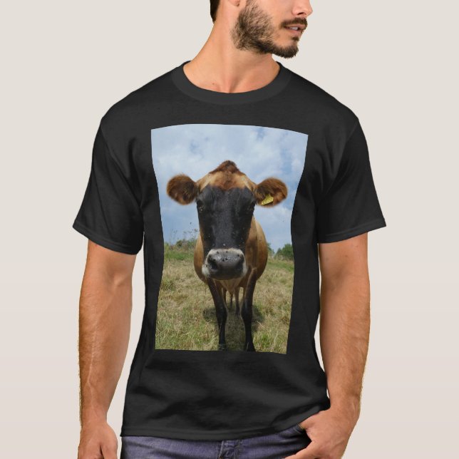 Camiseta Preto do t-shirt da vaca do jérsei dos homens (Frente)