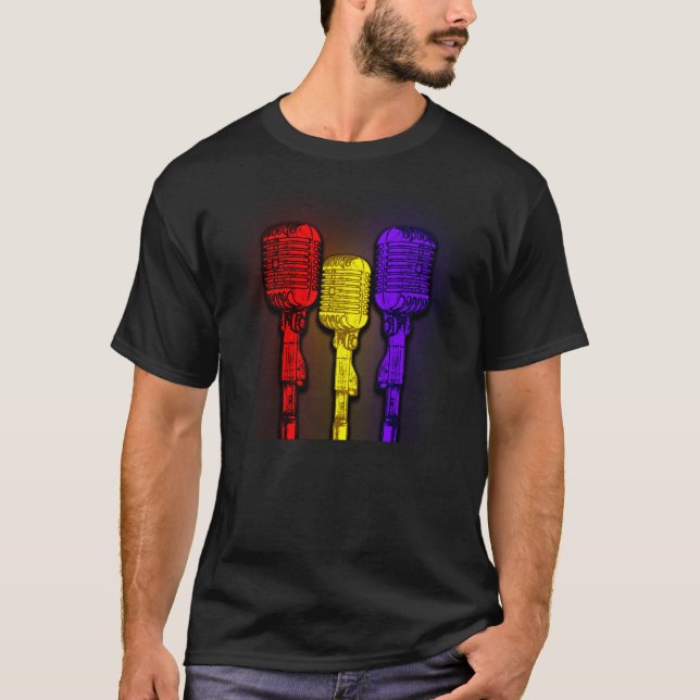 Camiseta Preto do t-shirt de Men´s do microfone (Frente)
