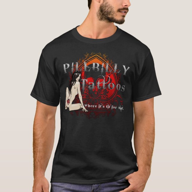 Camiseta Preto do tatuagem da marca de Pillbilly (Frente)