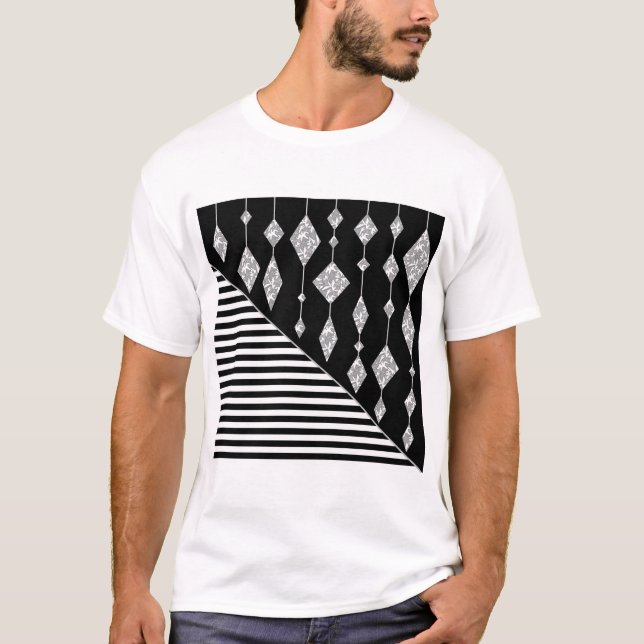 Camiseta Preto e branco, abstrato, geométrico, simples, Dig (Frente)