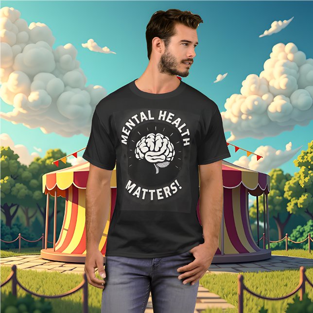 Camiseta Preto e Branco com Cérebro - Assuntos de Saúde Men (Mental Health Matters black t-shirt. )