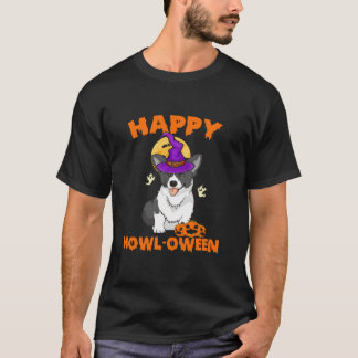 Camiseta Preto e Branco Corgi Bruxo Cachorro Feliz