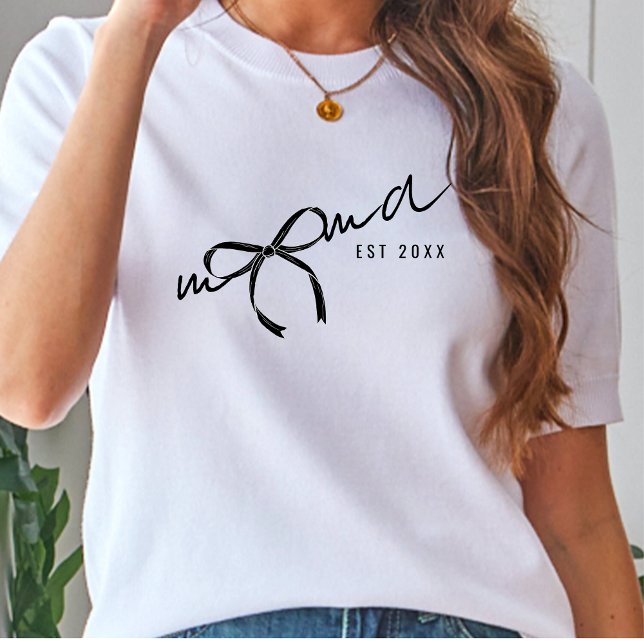 Camiseta Preto e Branco  Lettering da Mamãe com Laço Mulher (Criador carregado)
