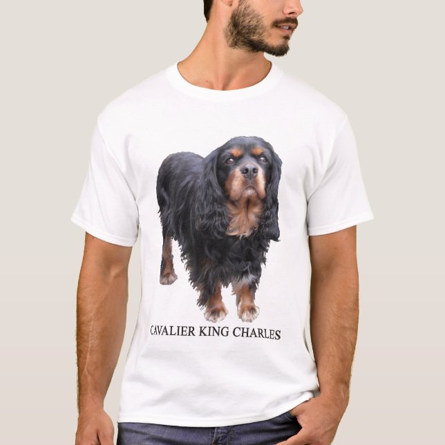 Camiseta Preto e cão descuidado do rei Charles de Brown (Frente)