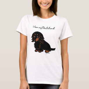 Camiseta Preto e Dachshund de cabelos compridos 3 de Tan