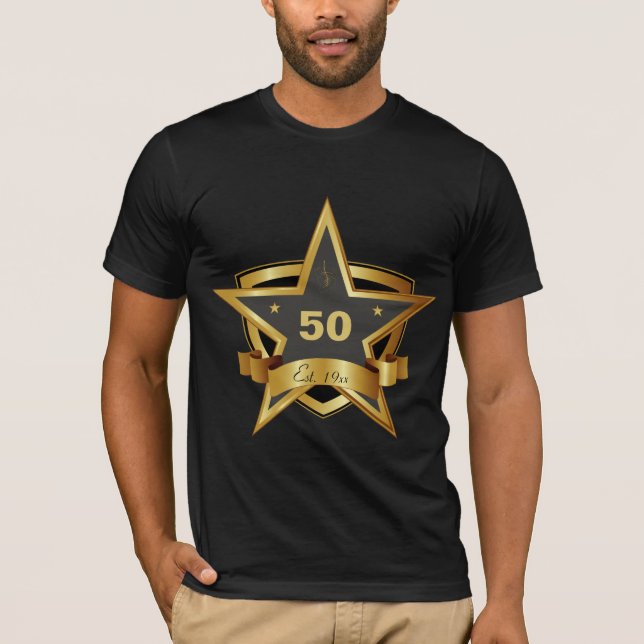 Camiseta Preto e estrela do aniversário do ouro 50th (Frente)