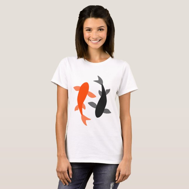 Camiseta Preto e laranja dos peixes do zen (Frente Completa)