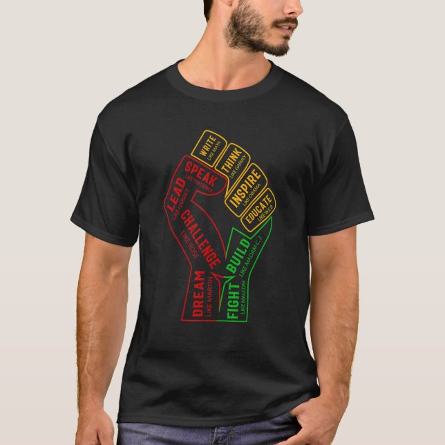 Camiseta Preto Histórico Mês Inspirador Líderes Pretos Potê (Frente)