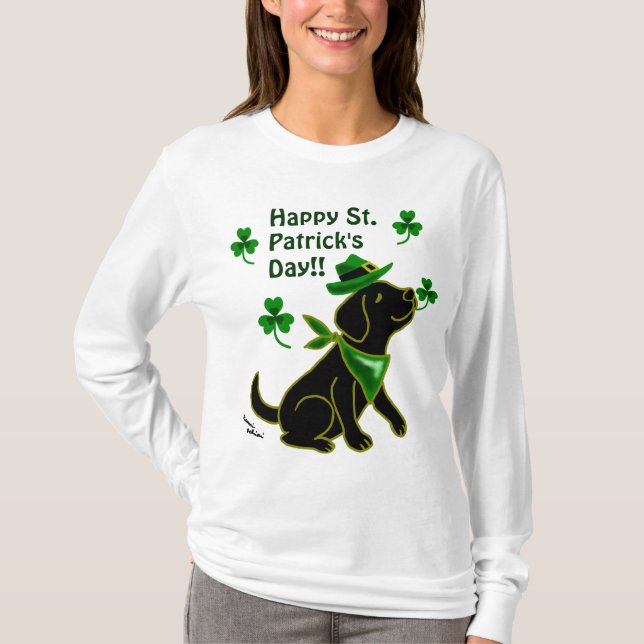 Camiseta Preto Labrador do dia de St Patrick (Frente)