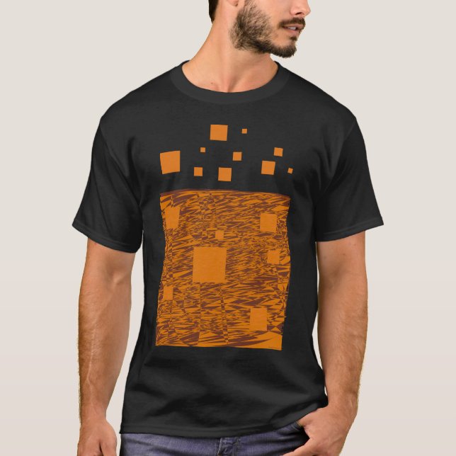 Camiseta Preto Laranja Alerta Marrom Halloween Quadrados fl (Frente)