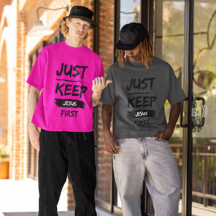 Camiseta Preto Mantenha Jesus Em Primeiro Lugar