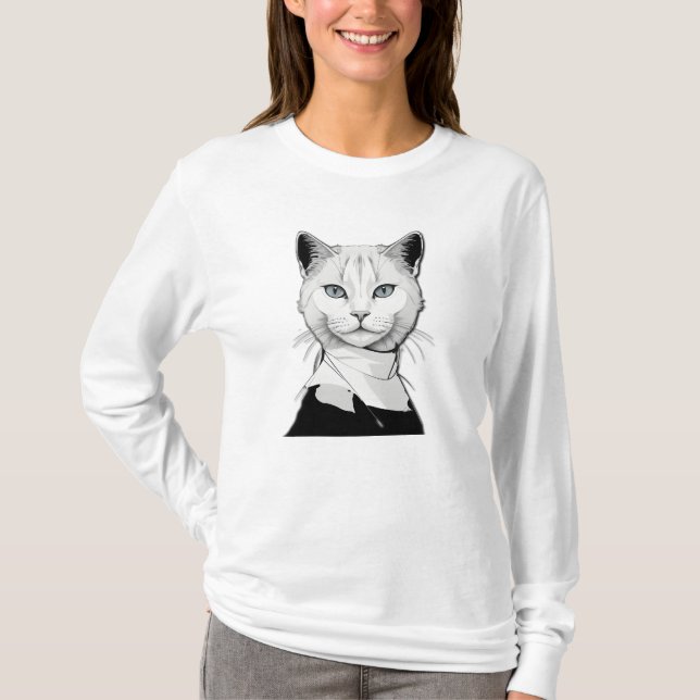 Camiseta Preto Místico e Branco Gato de Salem (Frente)