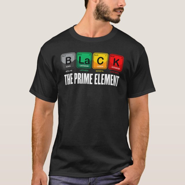 Camiseta Preto O Elemento Primário do Histórico Preto Perío (Frente)