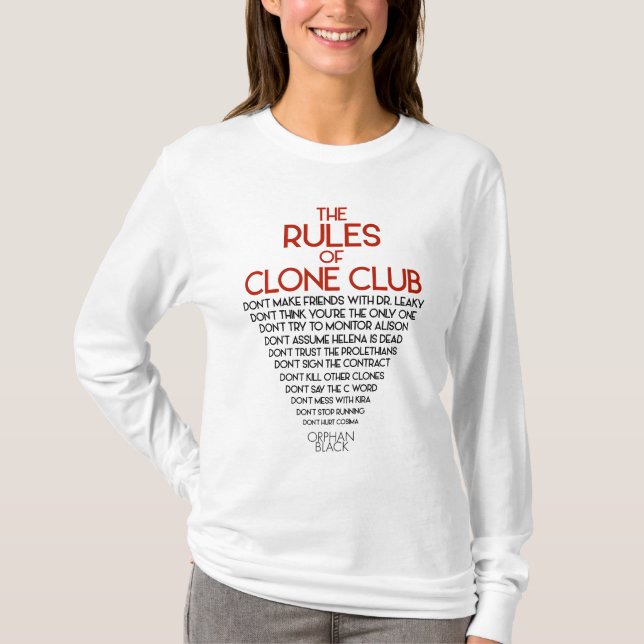 Camiseta Preto órfão | as regras de clube do clone (Frente)