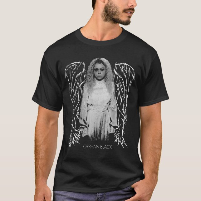 Camiseta Preto órfão | Helena - asas do anjo (Frente)