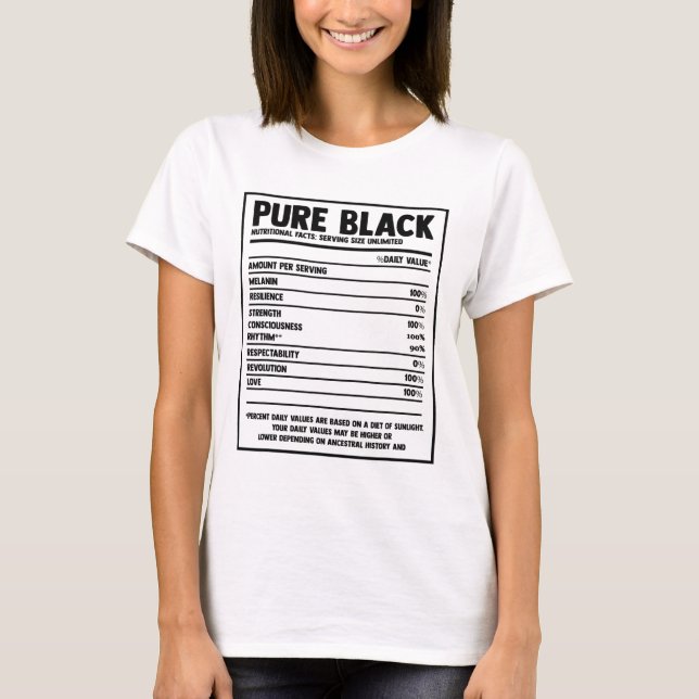 Camiseta Preto puro Fatos Nutricionais Negros História Pret (Frente)