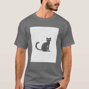 Camiseta Preto Sobre Ícone De Gato Branco, Gatinho De Vint