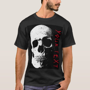 Camiseta Preto Vermelho Caveira Horror Texto Masculino Mode
