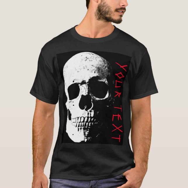 Camiseta Preto Vermelho Caveira Horror Texto Masculino Mode (Frente)