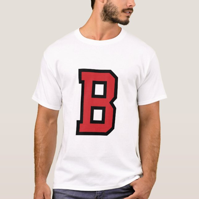 Camiseta Preto vermelho da letra B | do esporte | do time (Frente)