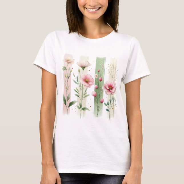 CAMISETA PRETTY PINK AND GREEN PASTEL WILDFLOWERS (Frente)