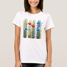 CAMISETA PRETTY RED BLUE & YELLOW FLORAL BRUSHSTROKES