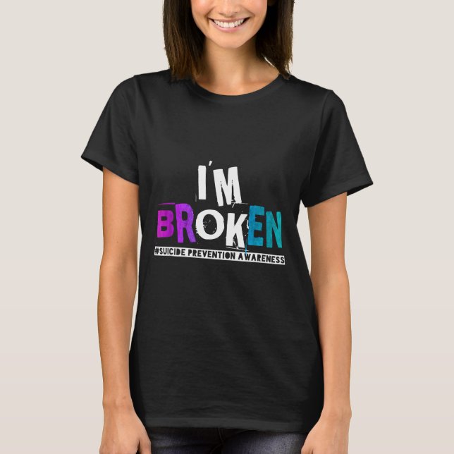 Camiseta Prevenção da fita azul-turquesa e roxa quebrada (Frente)