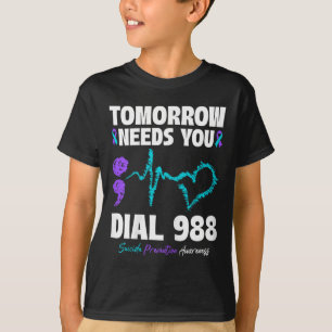 Camiseta Prevenção de Suicídio 988 Amanhã Precisa de Você S