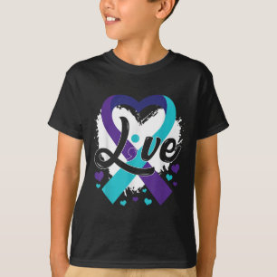 Camiseta Prevenção de Suicídio Coração Faixa Roxa Azul-Vivo