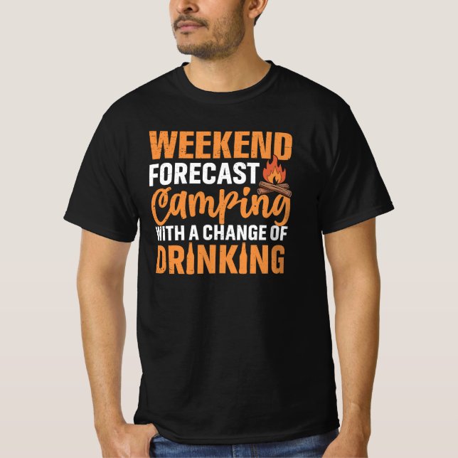 Camiseta Previsão Climática de Camping Engraçado (Frente)