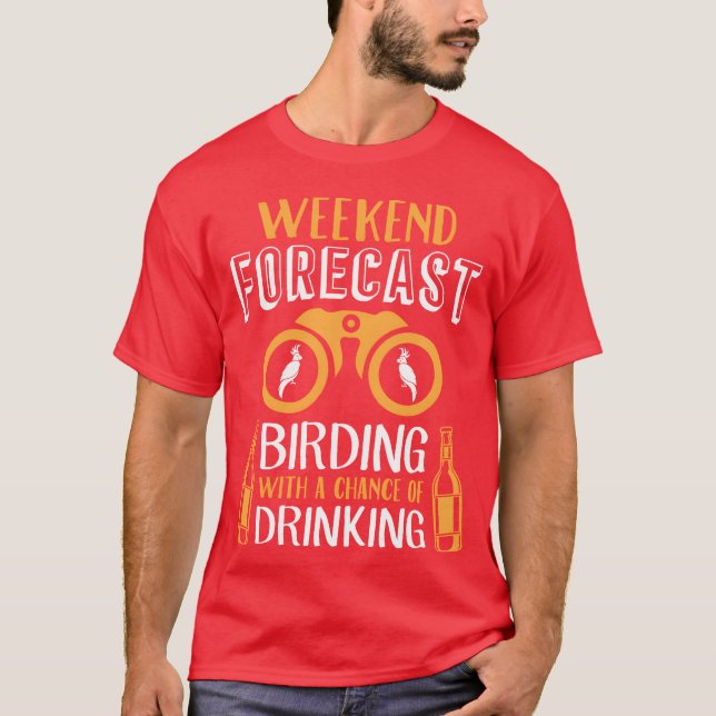 Camiseta Previsão de Fim de Semana Bebidas com Pássaros (Frente)