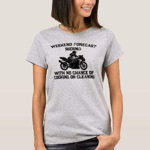 Camiseta Previsão de fim de semana de passeio... Moto engra