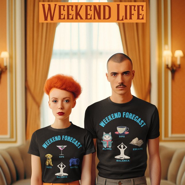 Camiseta Previsão de fim de semana Puppy, Sips, Jogos, Yoga (Criador carregado)