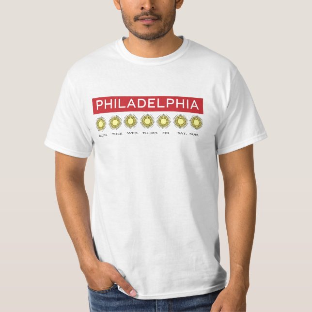 CAMISETA PREVISÃO FILEIRA DE FILADELFIA 'SEMPRE SUNNY' (Frente)