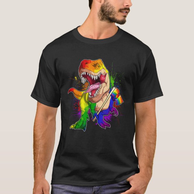 Camiseta Pride Dinosaur LGBT Gay Lesbian Transgender Trans  (Frente)